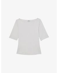 Reiss - Ellie Slash-Neck Stretch-Cotton Top - Lyst