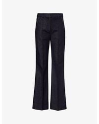 ME+EM - Contrast-Stitch Flared-Leg High-Rise Cotton-Blend Trousers - Lyst