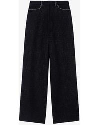 Maje - Contrast-stitch Wide-leg Mid-rise Tweed Trousers - Lyst