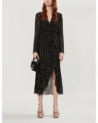 Sandro Loona Polka Dot-pattern Woven Midi Dress - Black