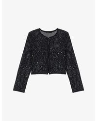 Maje - Rhinestone-Embellished Knitted Cardigan - Lyst