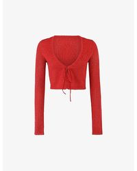 House Of Cb - Perla Cropped Pointelle-knit Cardigan - Lyst