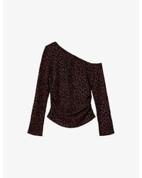 AllSaints - Mimi Off-The-Shoulder Leopard Mesh Top - Lyst