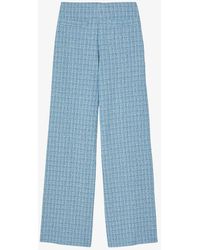 Sandro - Tweed-textured Wide-leg High-rise Cotton-blend Trousers - Lyst