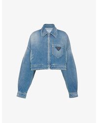 Prada - Cropped Organic-Denim Jacket - Lyst