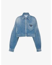 Prada - Cropped Logo-plaque Denim Jacket - Lyst