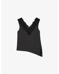 Whistles - Polka-Dot Lace-Trim Woven Top - Lyst