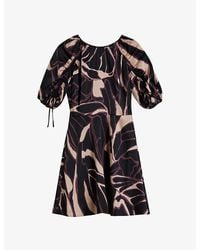 Ted Baker - Gilliaa Abstract-print Puff-sleeved Woven Mini Dress - Lyst