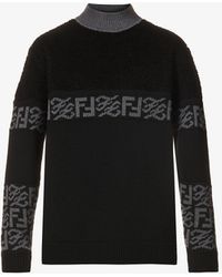 Fendi Logo-intarsia Wool And Silk-blend Sweater - Black