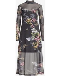 AllSaints - Hanna Floral-print Stretch-woven Midi Dress - Lyst