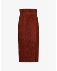 McQueen - Brushed-Suede Split Leather Midi Skirt - Lyst