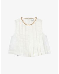 Sandro - Rhinestone-Embellished Pleated Linen-Blend Crop Top - Lyst