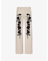 Song For The Mute - Floral-embroidered Relaxed-fit Cotton-twill Trousers - Lyst