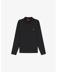 HUGO - Stacked Logo-Appliqué Long-Sleeved Stretch Cotton-Blend Polo Shirt - Lyst