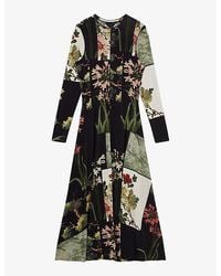 Ted Baker - Gretiaa Floral-print Long-sleeve Stretch-woven Midi Dress - Lyst