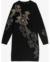Ted Baker - Sequin-embellished Long-sleeve Knitted Mini Dress X - Lyst
