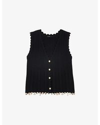 Maje - Sleeveless Charm-Embellished Stretch Cotton-Blend Cardigan - Lyst