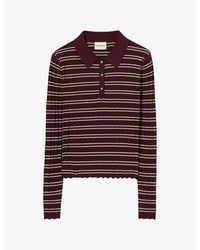 Claudie Pierlot - Striped Ribbed Knitted Polo Jumper - Lyst