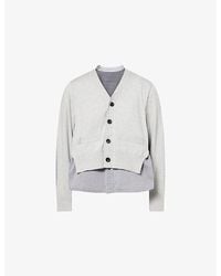 Sacai - Contrast-Panelled Denim And Cotton-Knit Cardigan - Lyst