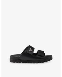 Prada - Enamelled-Logo Leather Slides - Lyst