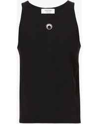 Marine Serre Moon-print Crewneck Stretch-organic-cotton Vest Top - Black