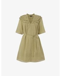 Whistles - Frill-Trim Belted-Waist Cotton Mini Dress - Lyst