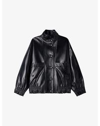 Sandro - Oversized High-Neck Leather Jacket - Lyst