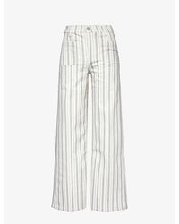 FRAME - Striped Wide-leg High-rise Stretch-denim Jeans - Lyst