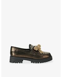 Kurt Geiger - Bow Crystal Leather Loafers - Lyst