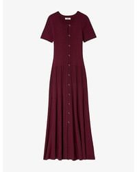 Sandro - Round-Neck Button-Down Stretch-Knit Maxi Dress - Lyst