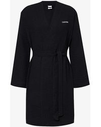 Calvin Klein - Logo-embroidered Waffle-textured Cotton And Recycled-polyester Robe - Lyst