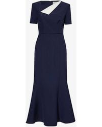 Roland Mouret - Short-sleeved Contrast-fold Stretch-woven Midi Dress - Lyst