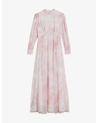 Ted Baker - Huron Blouson-sleeve Recycled-polyester Maxi Dress - Lyst