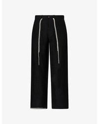 Kartik Research - Contrast-Embroidered Wide-Leg Linen Trousers - Lyst