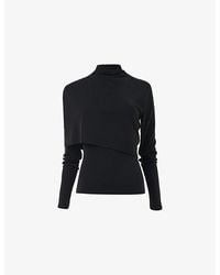 eem - High-Neck Draped Stretch-Woven Top - Lyst