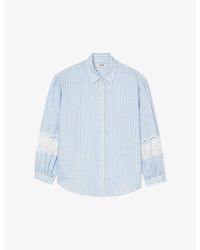 Sandro - Lace-trim Striped Linen-blend Shirt - Lyst