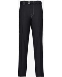 Prada - Brand-plaque Drawstring-waistband Straight-leg Slim-fit Wool Trousers - Lyst