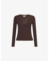 FRAME - The Henley Ribbed Modal-Jersey Top - Lyst