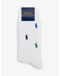Polo Ralph Lauren - Logo-embroidered Crew-length Cotton-blend Socks - Lyst