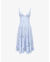 House Of Cb - Tatiana Lace-Trim Cotton Midi Dress Xs (A-C Cup) - Lyst