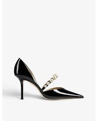 Jimmy Choo - Aurelie 85 Pearl-Embellished Patent-Leather Courts - Lyst