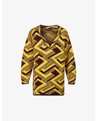 Prada - Geometric-Pattern V-Neck Knitted Jumper - Lyst