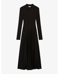 Claudie Pierlot - Pleated Wool And Knitted Midi Dress - Lyst