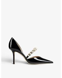Jimmy Choo - Aurelie 85 Pearl-embellished Patent-leather Courts - Lyst