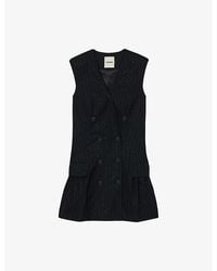 Sandro - Rhinestone-Embellished Double-Breasted Stretch Wool-Blend Mini Dress - Lyst