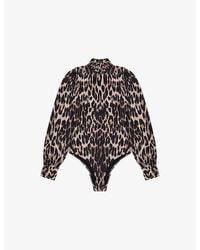 Ro&zo - Leopard-Print Puff-Sleeve Woven Bodysuit - Lyst