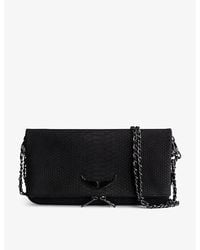 Zadig & Voltaire - Rock Python-Embossed Wing-Embellished Leather Clutch - Lyst
