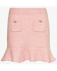 Self-Portrait - Fluffy Ribbed-knit Stretch-woven Blend Mini Skirt - Lyst