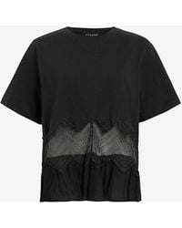 AllSaints - Gracie Lace-embroidered Relaxed-fit Organic-cotton T-shirt X - Lyst