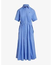 Polo Ralph Lauren - Brand-Embroidered Short-Sleeved Cotton Midi Dress - Lyst